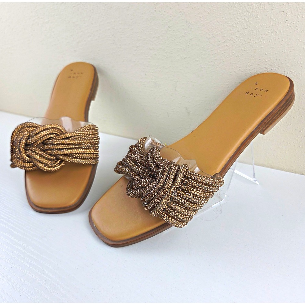 A New Day Copper/Brown Braided Knot Slide Sandals Slip On Flats Women's Size 6.5
